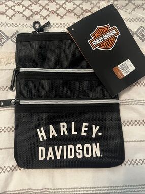 Harley-Davidson Black Triple Zip Belt Bag with White Logo